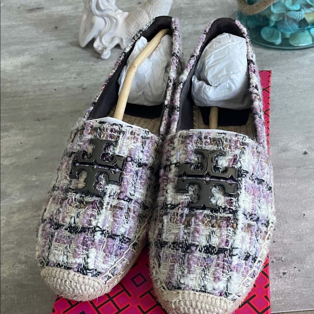 Tory Burch Tweed Espadrilles - Purple And Cream